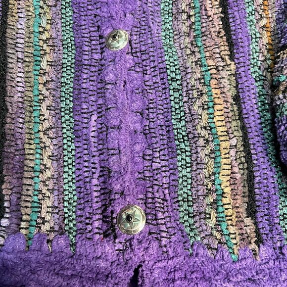 Nancy Lee Kaufman Cardigan One Size Oversized XL 2x Purple Striped Sweater - Picture 3 of 11